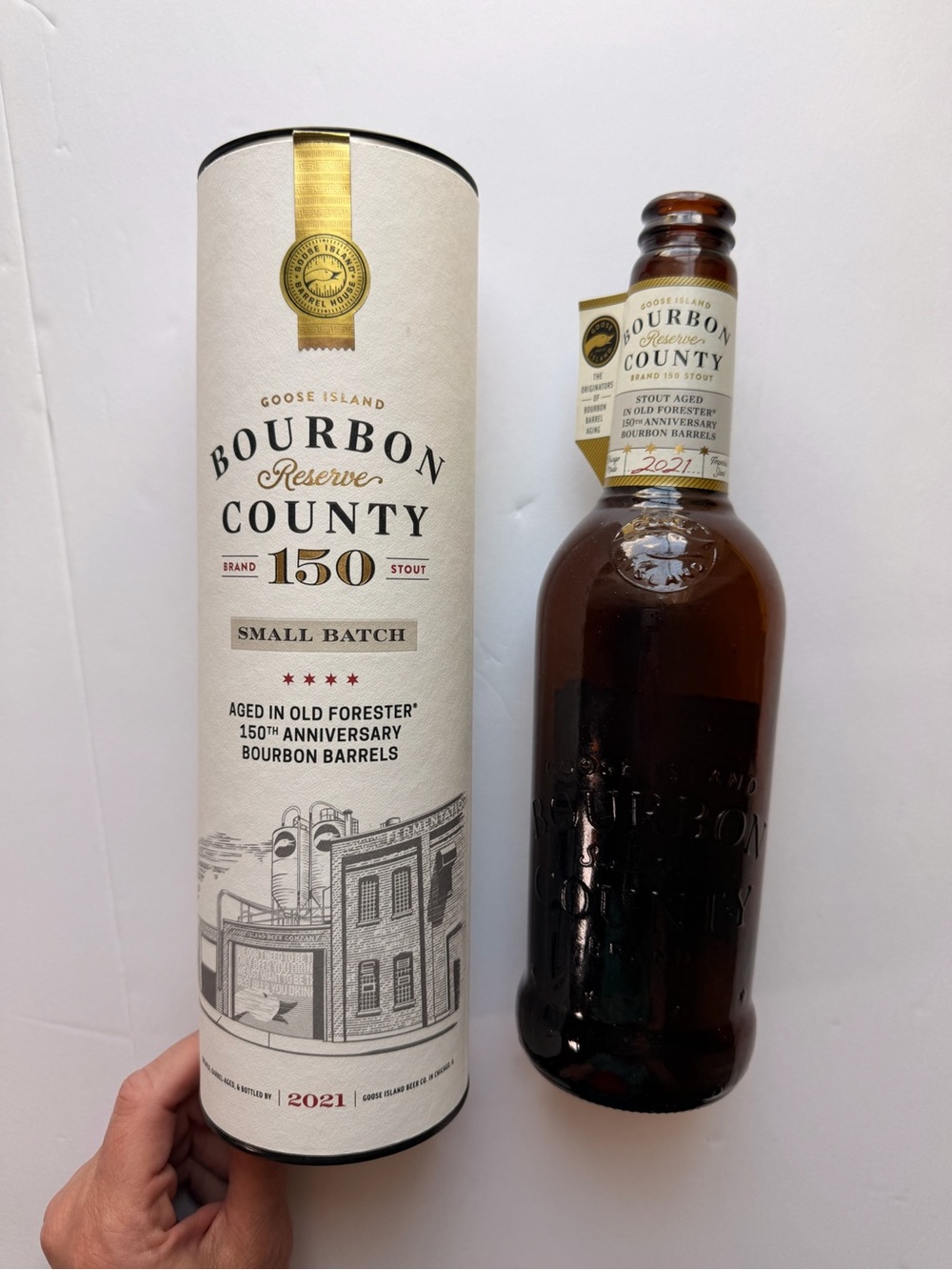 Goose Island Bourbon County 150 Reserve Stout empty bottle - Cream & Brown